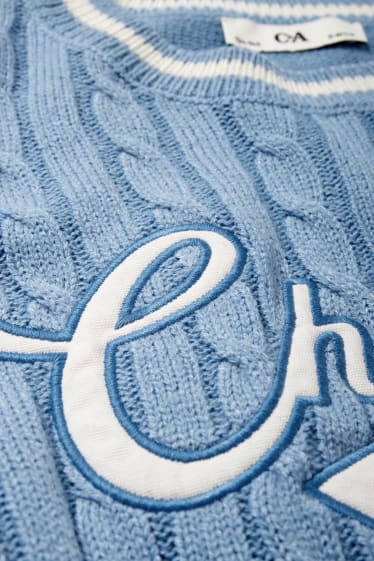 Kinder Mädchen - Pullover - Zopfmuster - blau