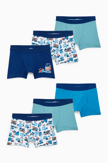 Kinderen - Set van 6 - graafmachines - boxershorts - blauw
