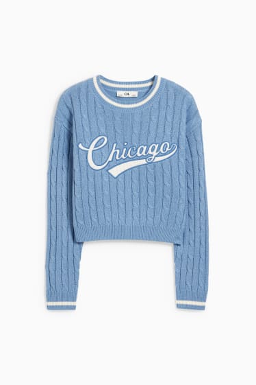 Kinder Mädchen - Pullover - Zopfmuster - blau