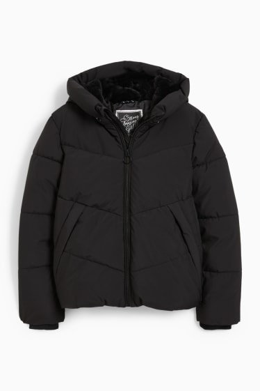 Children - Quilted jacket with hood - black