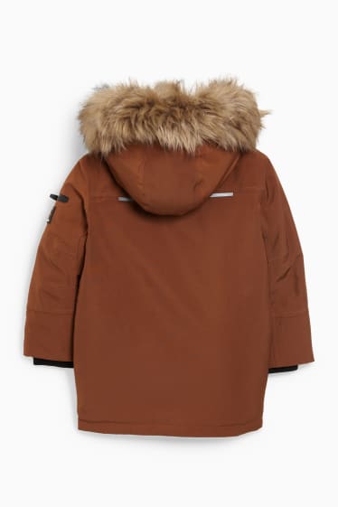 Enfants garçons - Veste avec capuche et garniture en imitation fourrure - marron