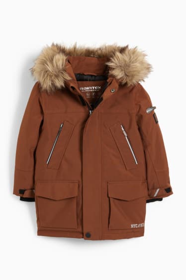Enfants garçons - Veste avec capuche et garniture en imitation fourrure - marron