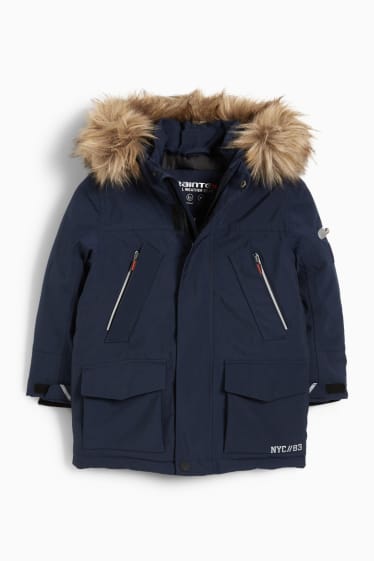 Children Boys - Jacket with hood and faux fur trim - dark blue