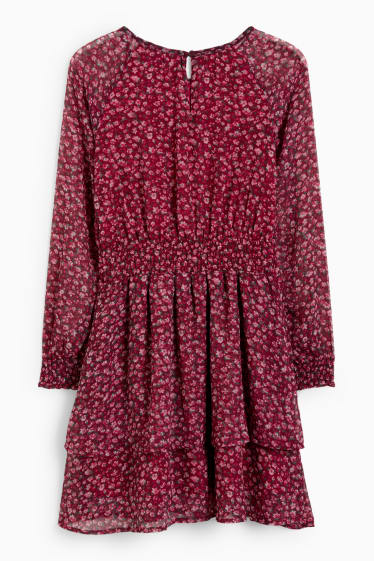 Enfants filles - Robe de gaze - à fleurs - rouge foncé