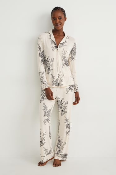 Dona - Pijama - de flors - beix clar