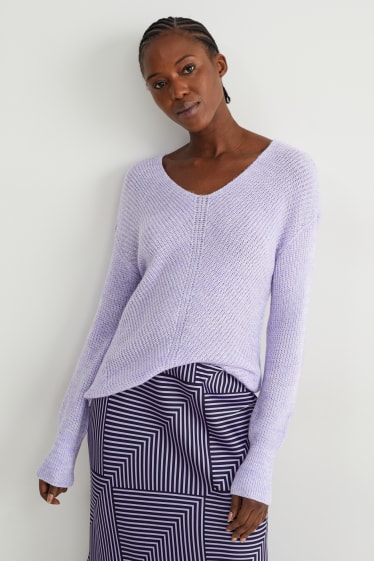 Women - V-neck jumper - violet-melange