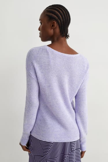 Women - V-neck jumper - violet-melange