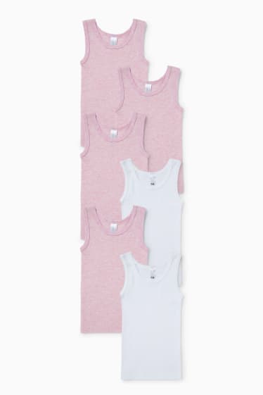 Kinderen - Set van 6 - singlet - wit / roze