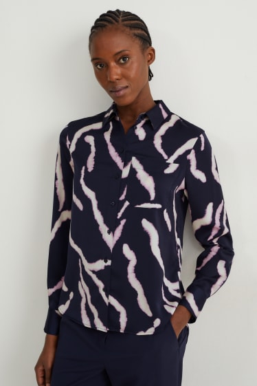 Kobiety - Satynow bluzka - ze wzorem - ciemnoniebieski