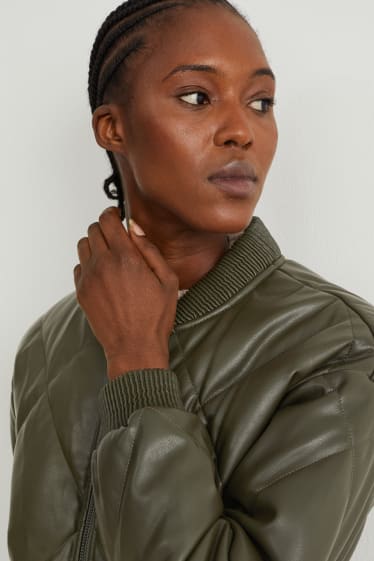 Women - Bomber jacket - faux leather - dark green