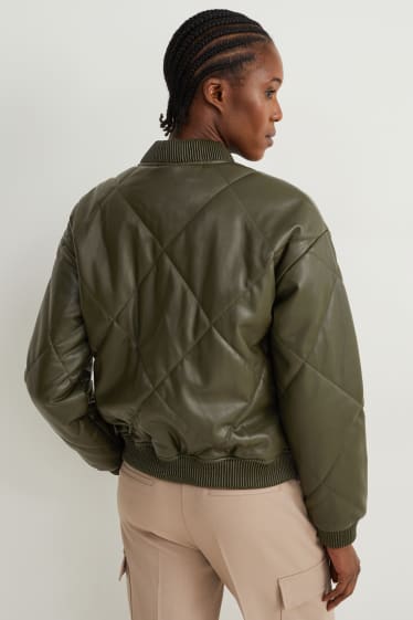 Women - Bomber jacket - faux leather - dark green