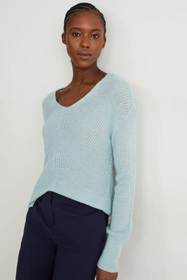 Damen - Pullover mit V-Ausschnitt - mintgrün