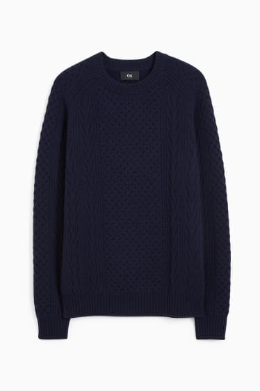 Heren - Trui met kasjmiergehalte - wolmix - kabelpatroon - donkerblauw