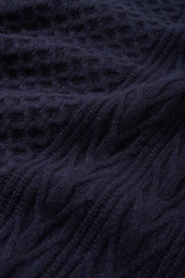 Hommes - Pull contenant du cachemire - mélange de laine - motif tressé - bleu foncé