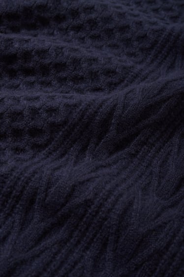 Heren - Trui met kasjmiergehalte - wolmix - kabelpatroon - donkerblauw