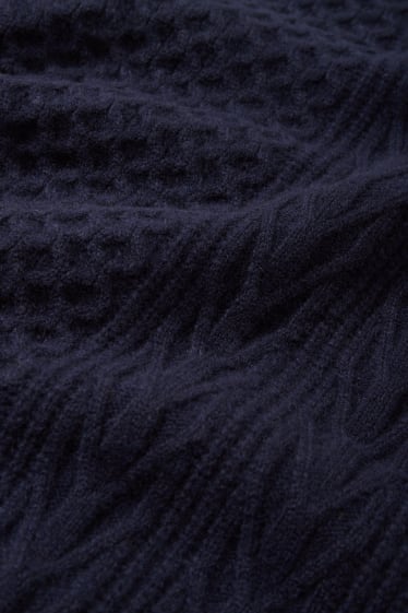 Men - Jumper with cashmere - wool blend - cable knit pattern - dark blue