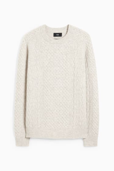 Hommes - Pull contenant du cachemire - mélange de laine - motif tressé - beige clair