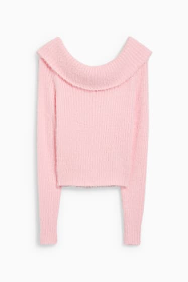 Damen - Off-Shoulder-Pullover - rosa