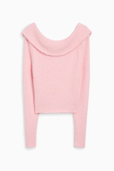 Damen - Off-Shoulder-Pullover - rosa