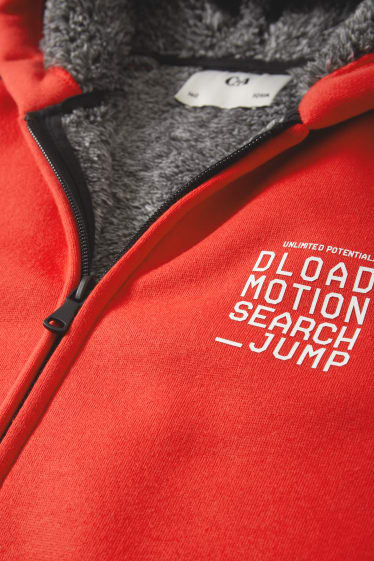 Enfants garçons - Sweat zippé avec capuche - rouge / noir