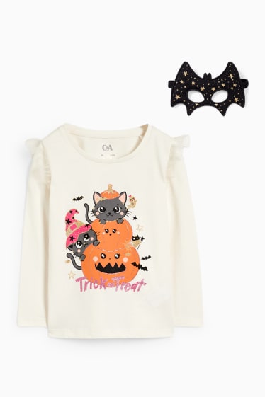 Kinder - Halloween-Set - Langarmshirt und Fledermausmaske - 2 teilig - cremeweiß