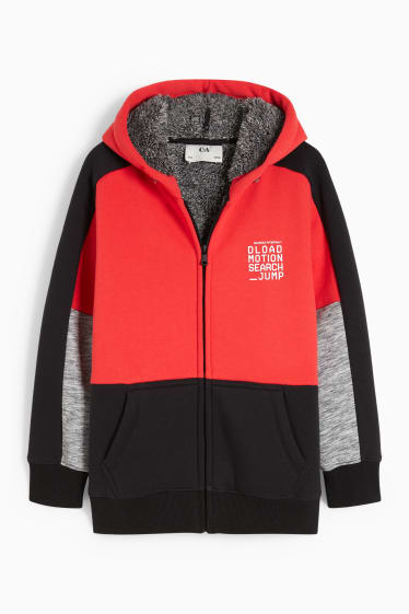 Kinder - Sweatjacke mit Kapuze - rot / schwarz