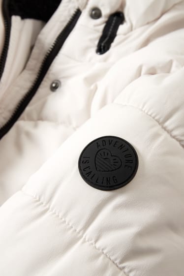 Dětské - Prošívaná bunda s kapucí - krémově bílá