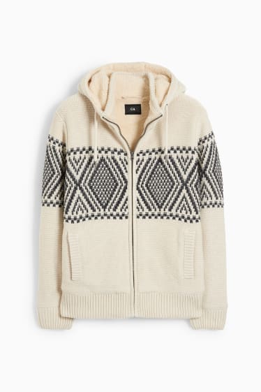 Hommes - Gilet en maille à capuche - beige clair