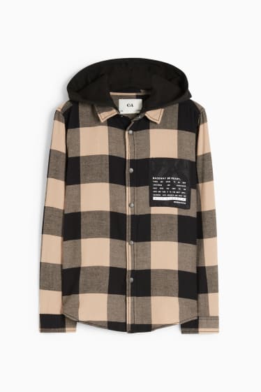 Enfants garçons - Chemise à capuche - à carreaux - noir