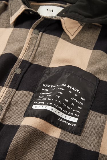 Enfants garçons - Chemise à capuche - à carreaux - noir