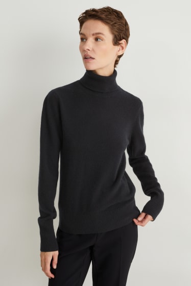 Damen - Kaschmir-Rollkragenpullover - schwarz