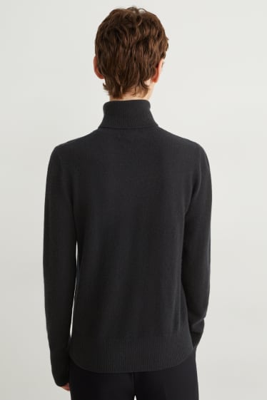 Damen - Kaschmir-Rollkragenpullover - schwarz