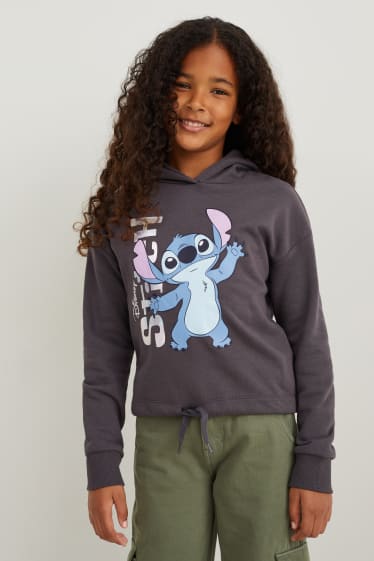Enfants filles - Lilo & Stitch - sweat à capuche - gris foncé