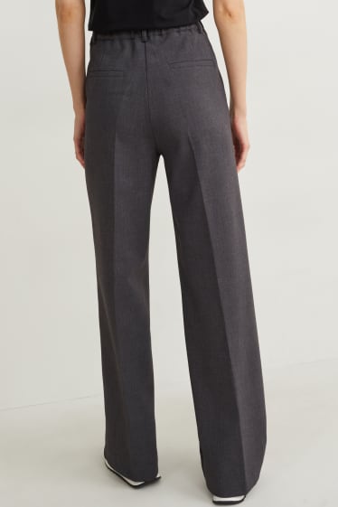 Dames - Pantalon - high waist - wide leg - grijs-mix