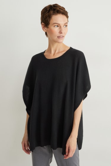 Femei - Poncho din tricot cu conținut de cașmir - amestec de lână - negru