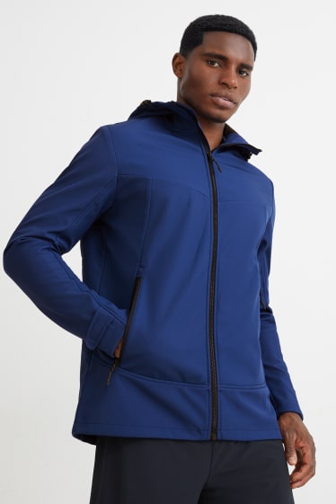 Men - Softshell jacket with hood - water-repellent - 4-way stretch - dark blue
