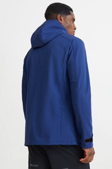 Hommes - Veste softshell à capuche - déperlante - 4 Way Stretch - bleu foncé