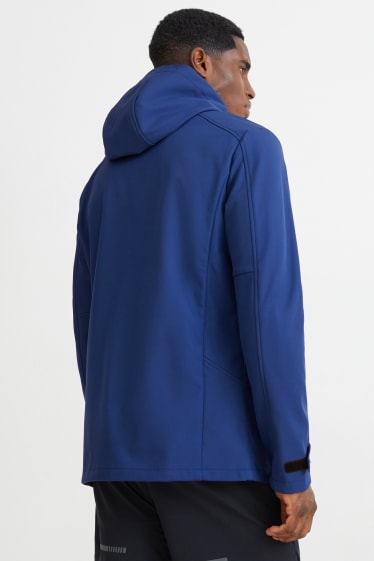 Uomo - Giacca softshell con cappuccio - idrorepellente - 4 Way Stretch - blu scuro