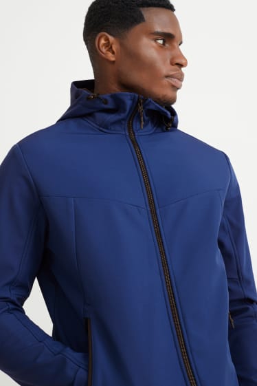 Men - Softshell jacket with hood - water-repellent - 4-way stretch - dark blue