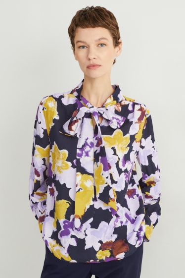 Women - Blouse - floral - dark blue