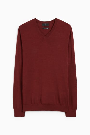 Herren - Merino-Pullover - bordeaux