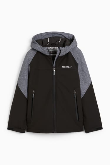 Niños: niños - Chaqueta softshell con capucha - negro