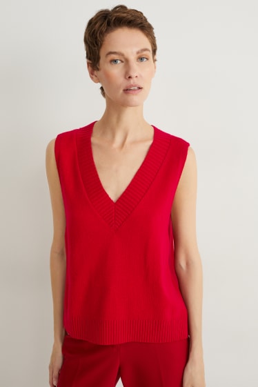 Femmes - Pull sans manches - laine mélangée - rouge