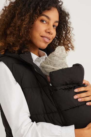 Donna - Gilet trapuntato premaman con cappuccio e inserto porta-bebè - nero