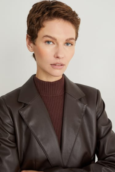 Damen - Blazer - Regular Fit - Lederimitat - dunkelbraun