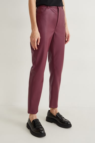 Donna - Pantaloni - vita alta - straight fit - similpelle - bordeaux