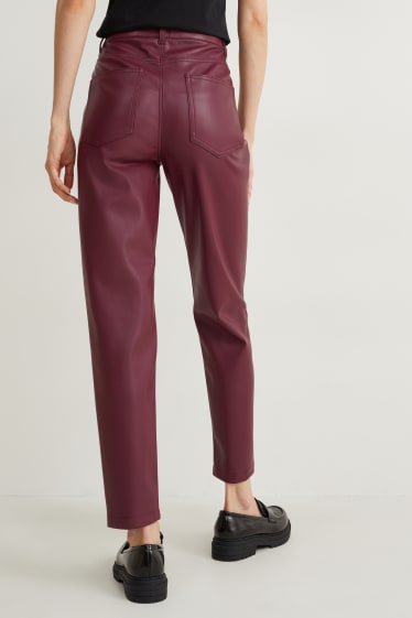 Femmes - Pantalon - high waist - straight fit - synthétique - bordeaux