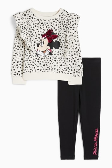 Kinder Mädchen - Minnie Maus - Set - Sweatshirt und Thermoleggings - 2 teilig - cremeweiß