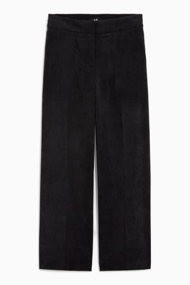 Dames - Corduroy broek - mid waist - wide leg - zwart