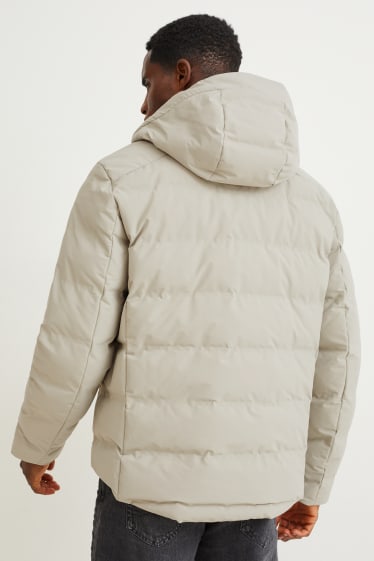 Men - Quilted jacket with hood - water-repellent - gray-brown